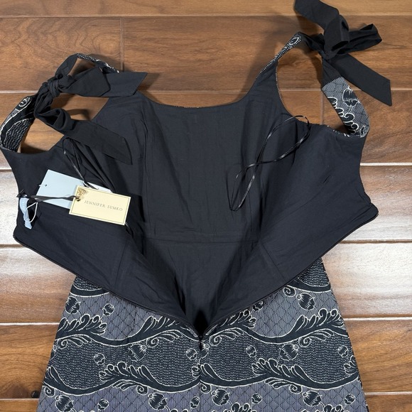 Antonio Melani x Jennifer Sumko Size 0 Black Scroll‎ Schwan Quilted Midi Dress - Picture 10 of 12